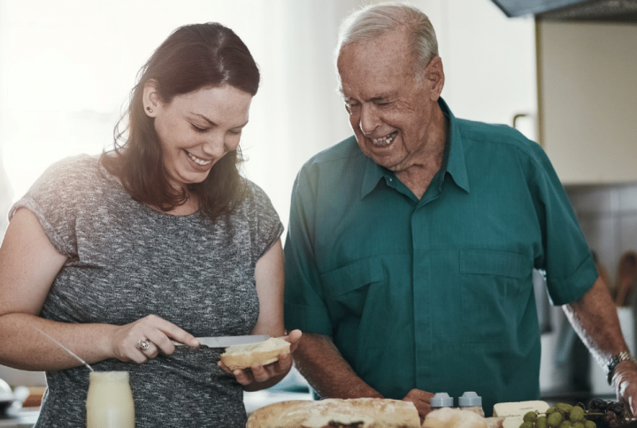 An image of a woman helping her aging father. At LIFEID, we want to help you keep your aging parents safe. That's why we recommend you help them get a medical ID that can speak for them when they cannot.
